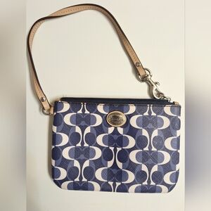 COACH Wristlet Blue Signature Zipper Close Logo Strap Wallet